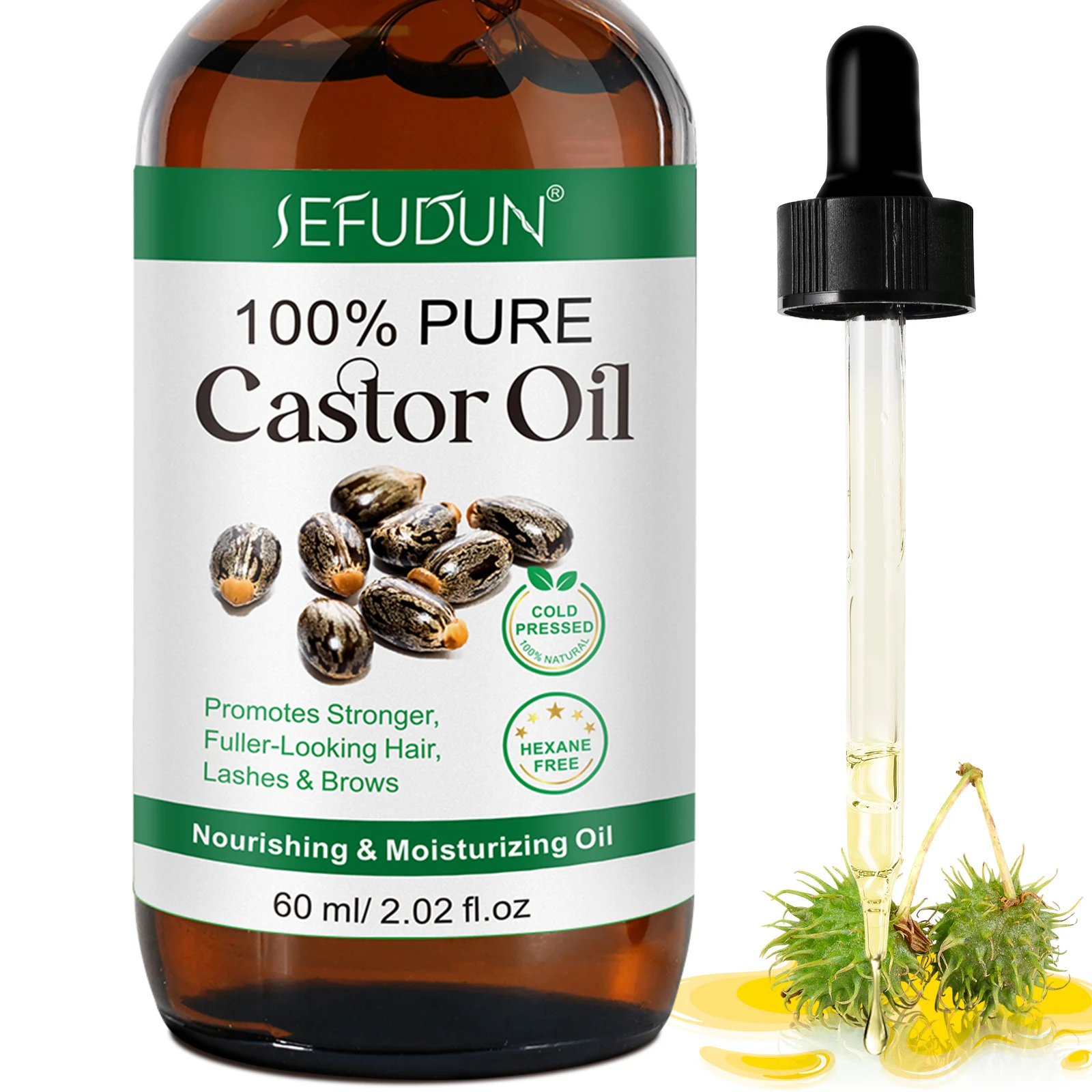 SEFUDUN Cold Pressed Pure Castor Oil Private Label Natural Organic Scalp Nourishing Stronger Hair Castor Oil For Hair Growth
