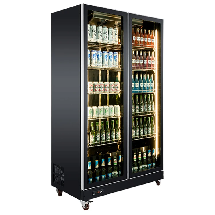 Double Doors Refrigerated Beverage Display Cabinets Glass Chiller Fridge Cabinet