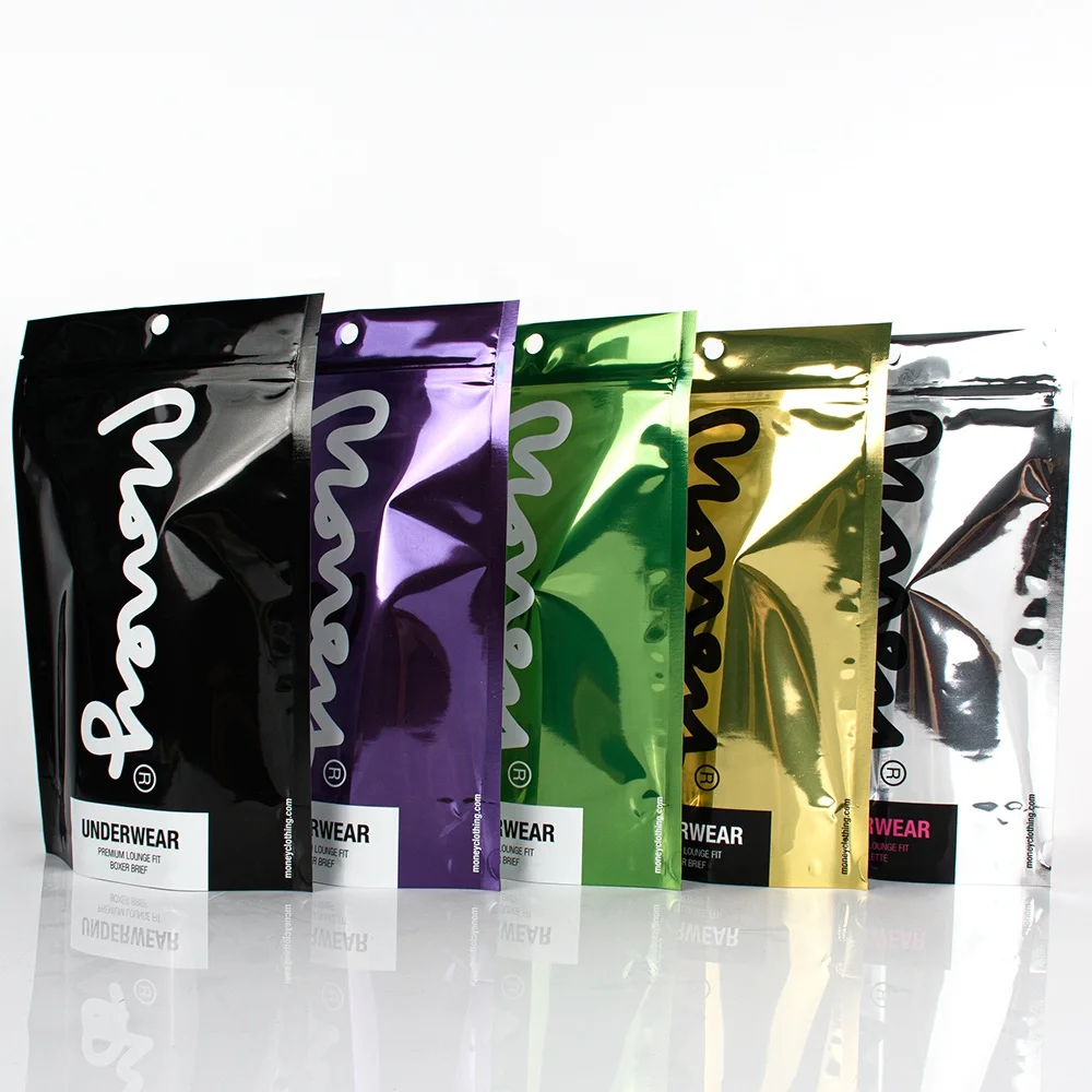 Moisture Proof Sliver One Side Clear Ziplock Stand Up Pouch, Custom Underwear Foil Packaging Mylar Bag With Window And Euro Slot