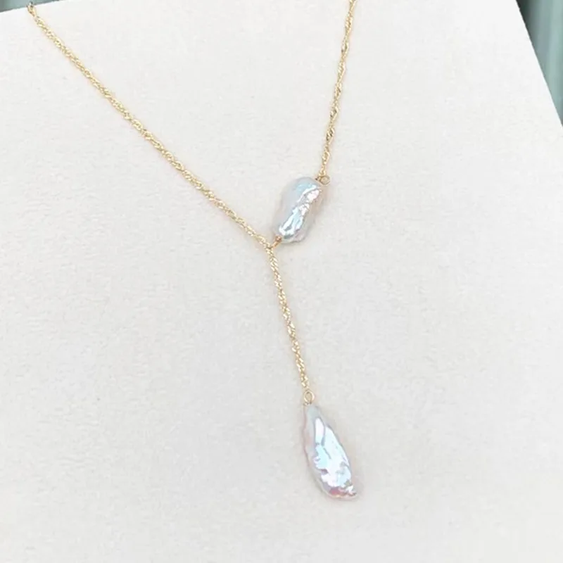 Длинная подвеска keshi из натурального пресноводного барочного жемчуга с минималистским покрытием из настоящего золота