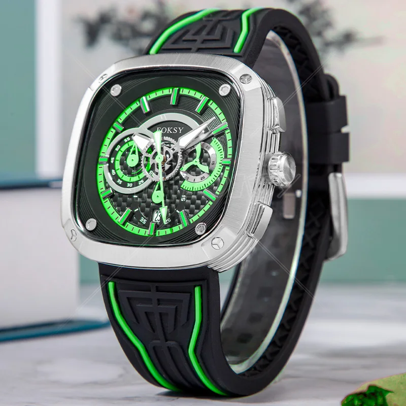 OEM ODM Custom Logo High Quality Silicone Strap Fashion Alloy Wrist Luxury Square Men Quartz Chronograph Watch For Men