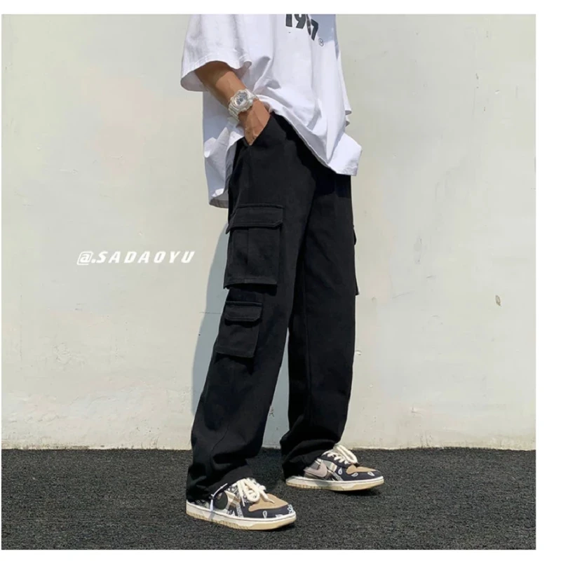 XINBO Wholesale Fashion Pockets Loose Straight Trousers Pantalones Wide Leg Cargo Pants Streetwear Casual Pants For Men