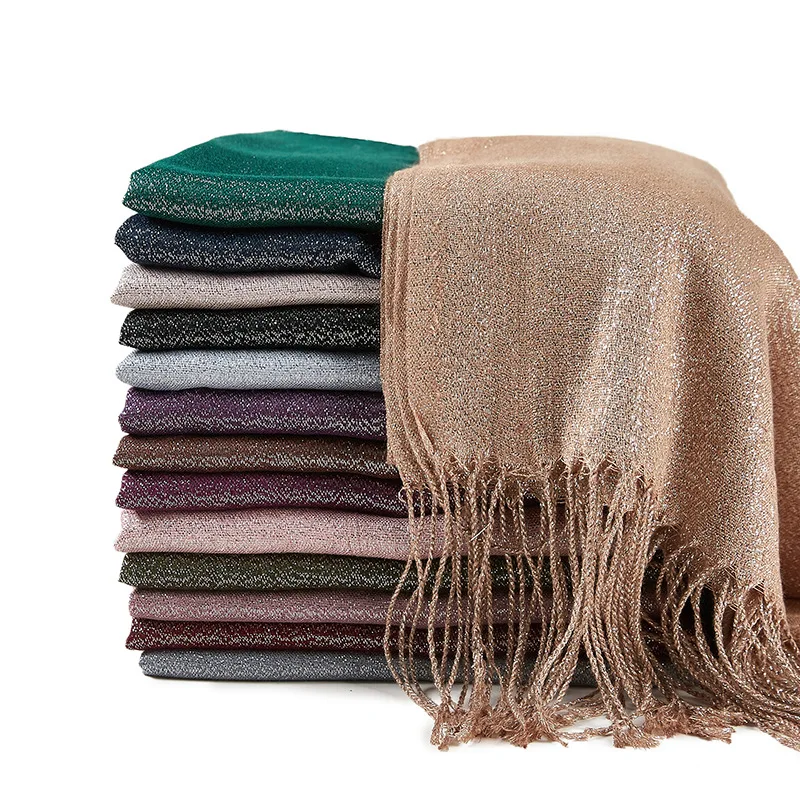 New styles fashion scarf hijab cotton unedged lurex scarf shimmer shiny stole shawl scarf