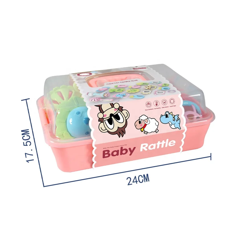 new born rattles teether cute plastic baby toy rattle Storage box 16 piece set