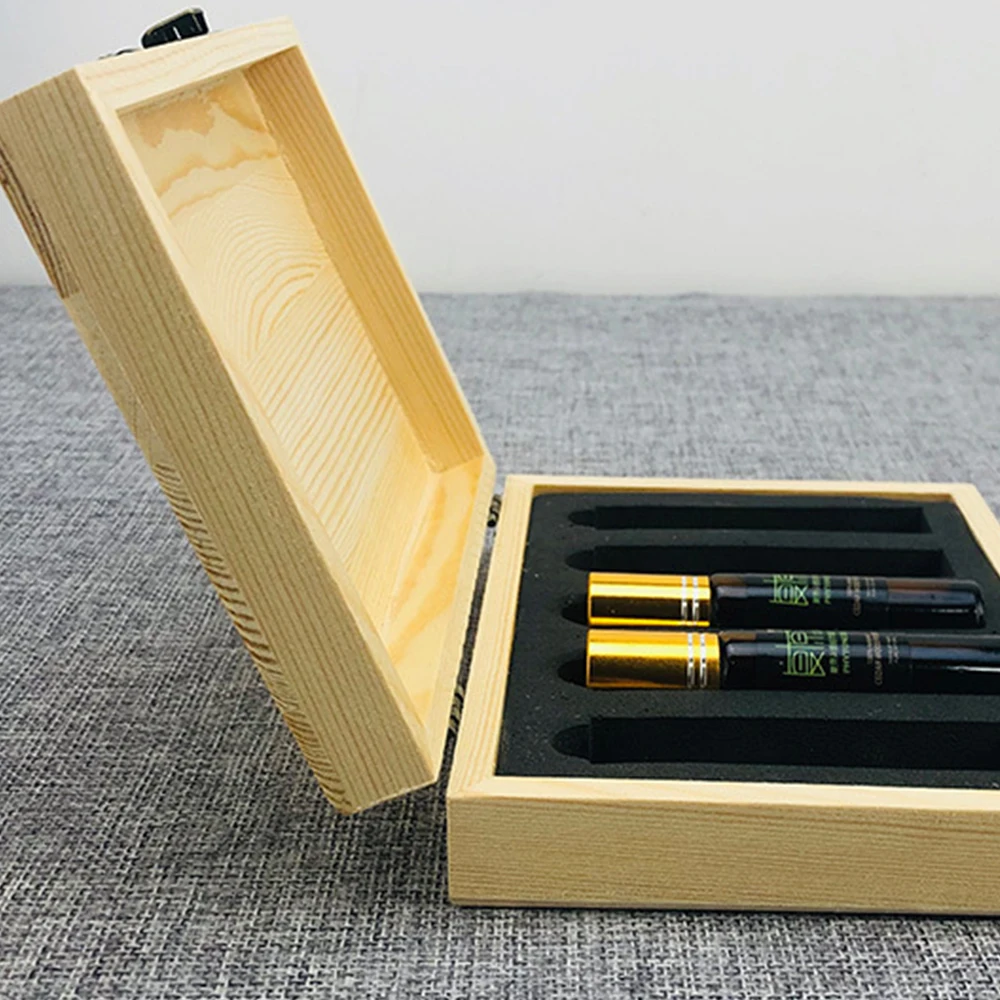 Top Luxury Elegant pine essential oil box perfume wooden box multi-frame clamshell wooden box velvet gift packaging