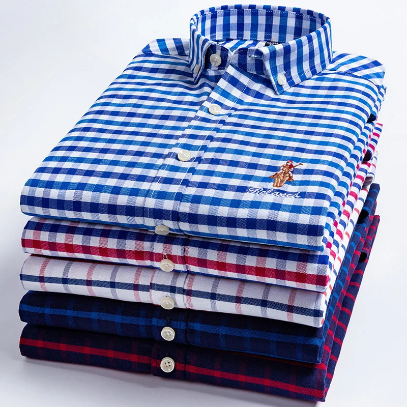 2020 new Spring trendy embroidered Oxford plaid shirts