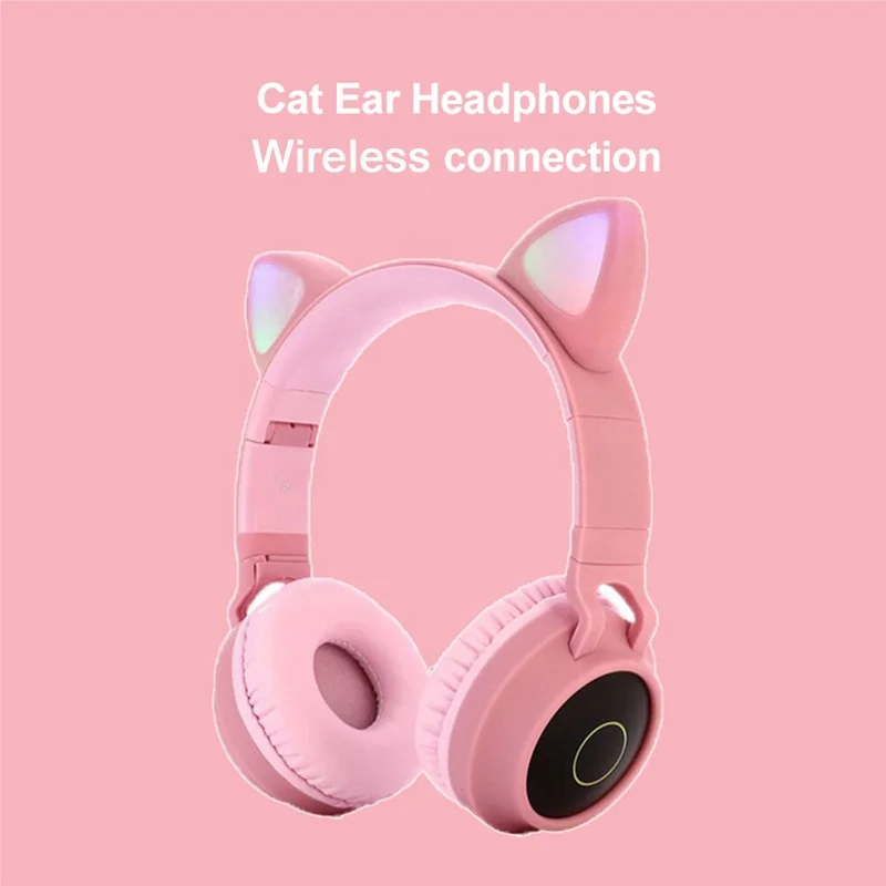 High Quality Girls Led Foldable Cat Ear Headphones BT028 P47 Light Up Cute Cat Ear Gaming Headset Over Ear Headphones