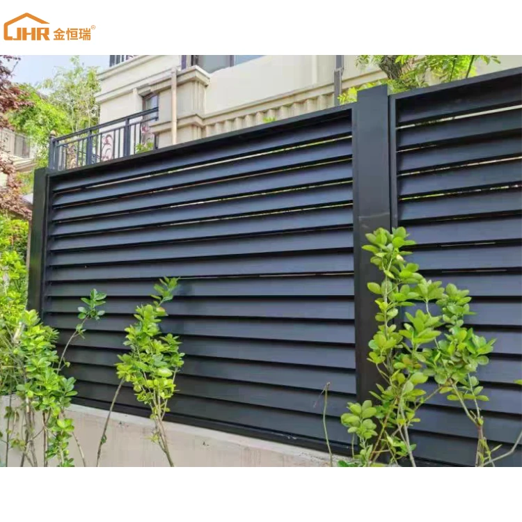 JHR Lifetime Warranty Aluminum Fence Modern Metal Material House Garden Fence Design Powder Coating Custom Louvre Boundary Fenci