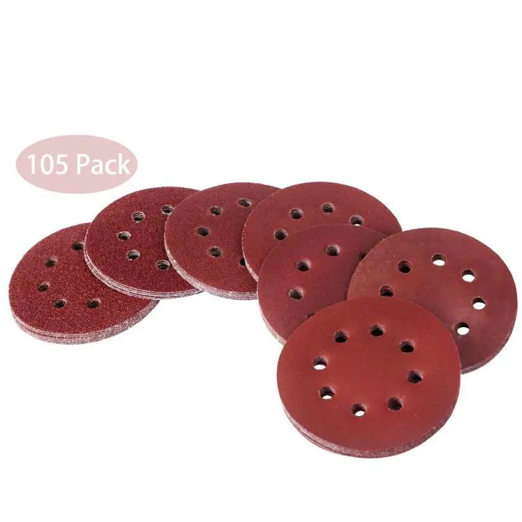 PEX 5 Inch Red 8 Holes Abrasive Discs  Sanding Disc 120 Grit Sandpaper Sander Round Sand Paper