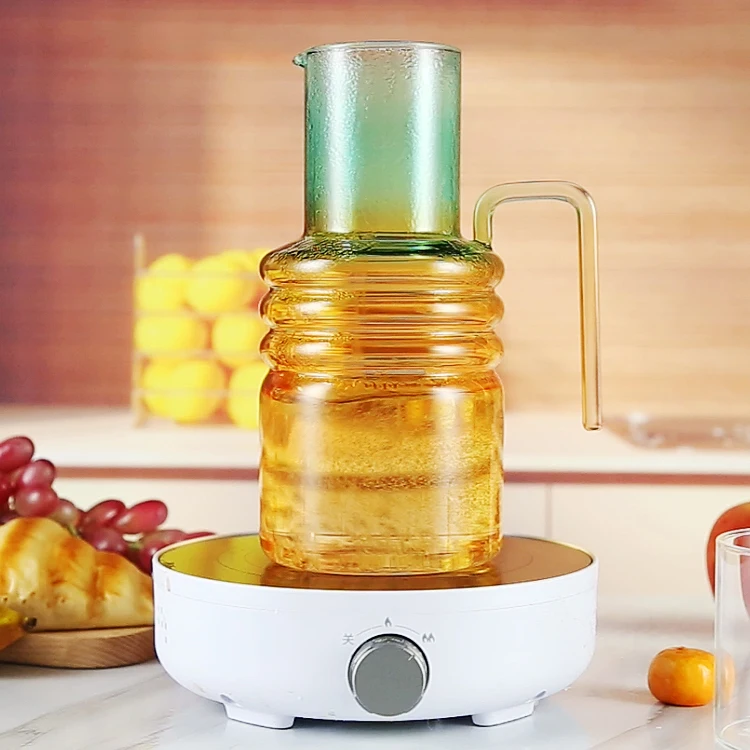 Clear Large Gallon Drink Handmade Borosilicate Cup Colored Carafe Glass Jug 2 Liter Water Pitcher with Lid and Spout