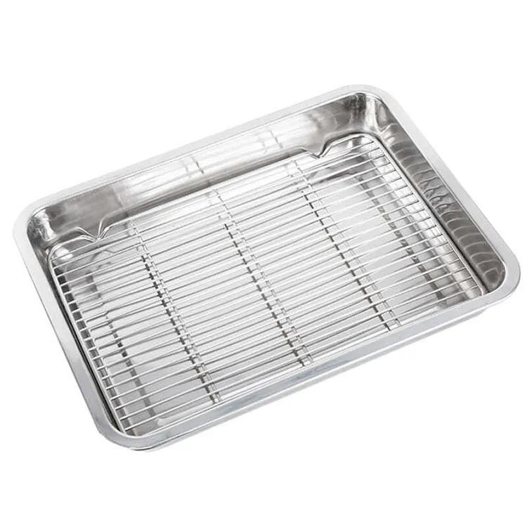 BBQ Grill Baking Tray with Cooling Rack Non Stick Set Food Safety Roasting Pan Grill Roasted Chicken Happy Party