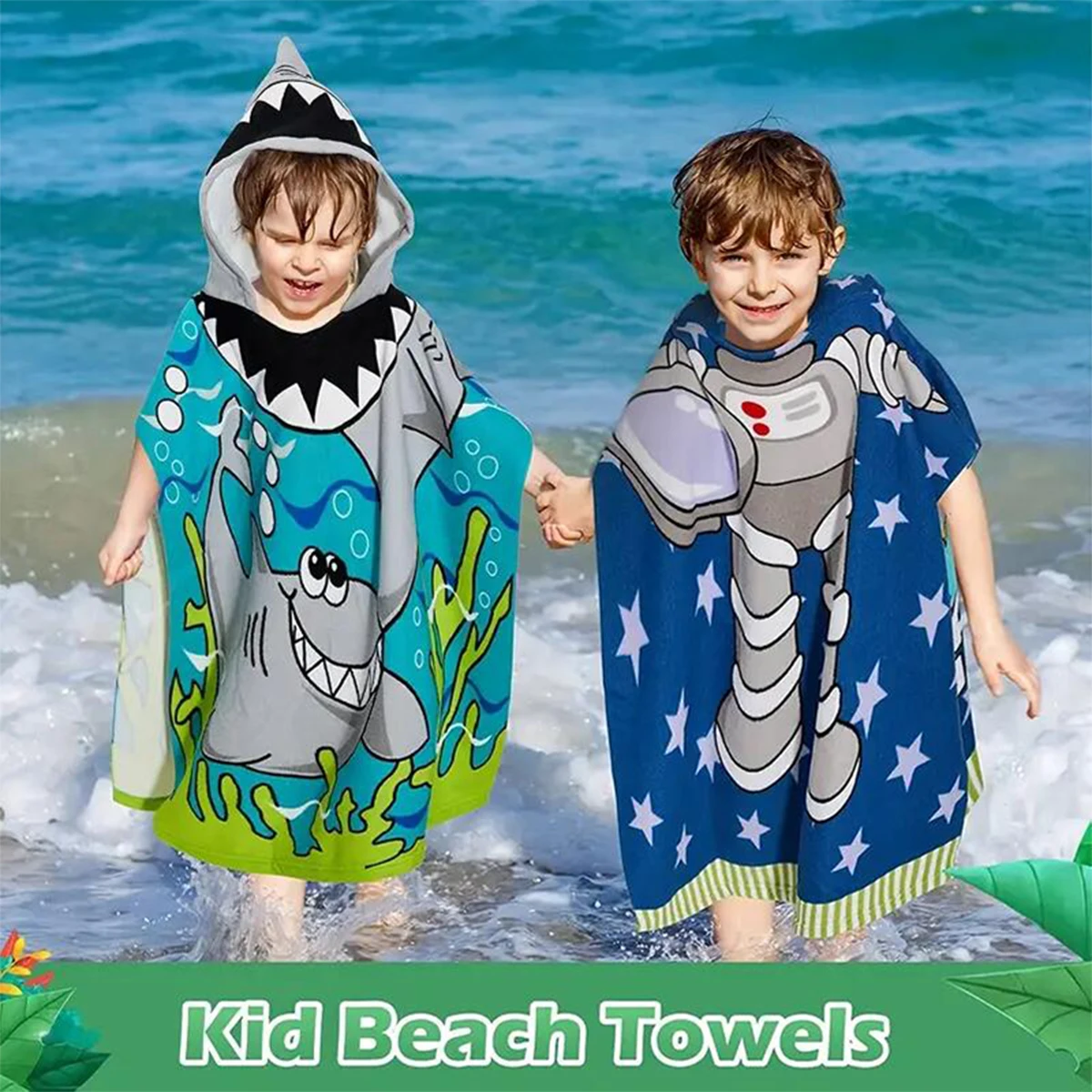 High quality children hooded printed cape Mermaid beach cape wearable children cartoon surf bath towel
