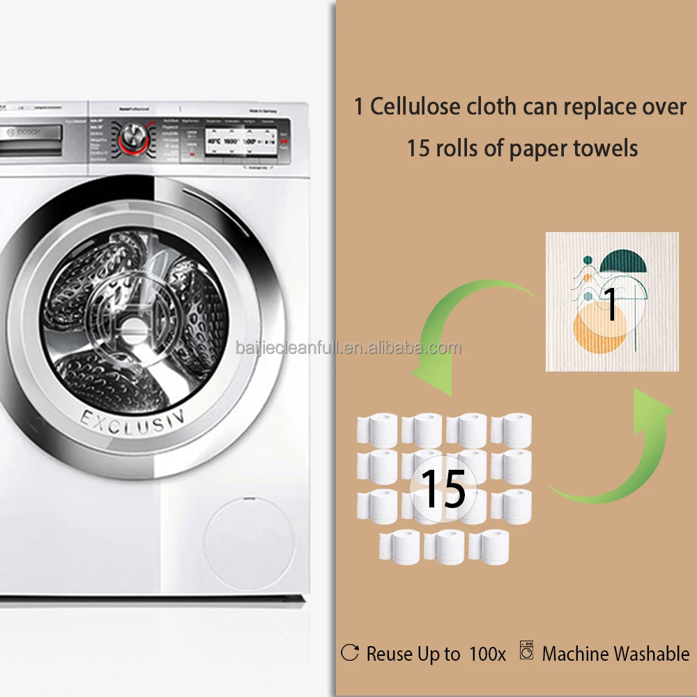 Absorbent  Swedish Dishcloths Cellulose Sponge Cleaning Cloth  No Odor Cleaning Wipes with 6 Printing Desgin Styles for Kitchen