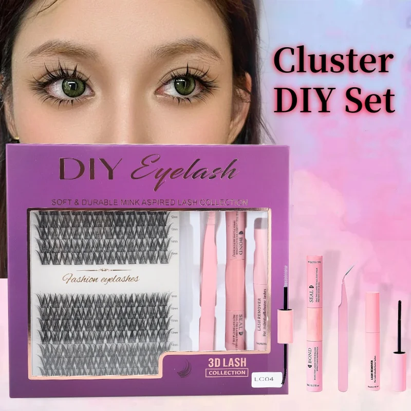 Heart Girl DIY Lashes Set Cluster Eyelash+Tweezers+Remover+Bond&Seal Purple Box Custom Private Logo