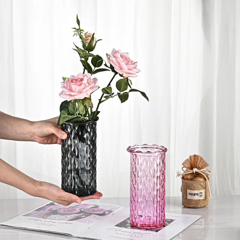 Colorful transparent vase modern Nordic luxury living room home decoration ornaments flower arrangement Clear glass vase