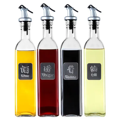 2021 high quality European square glass liquid seasoning dustproof and drip proof soy sauce vinegar wine bottle