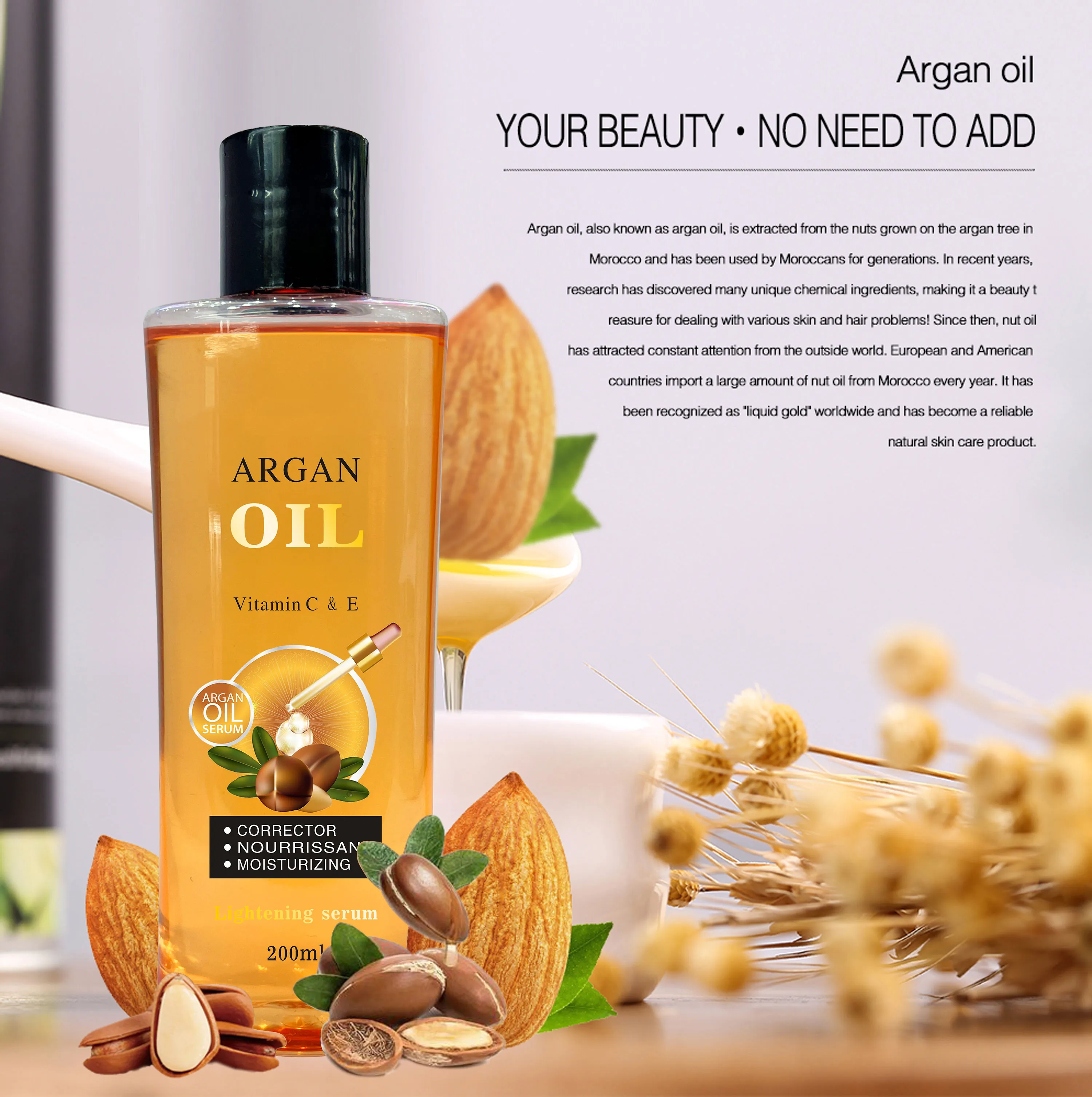 Private Label OEM  Argan Massage Oil face skin care body oil  for hair and skin