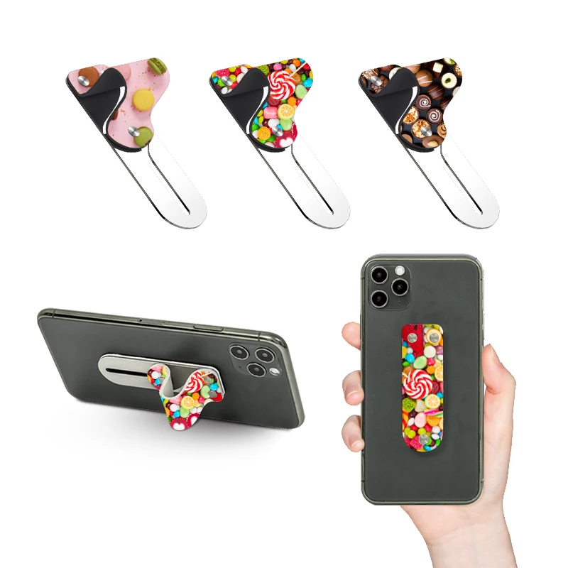Cute Pattern Universal Metal Finger Holder Leather Grip Secure Handy Phone Strap Compatible with All Smartphones