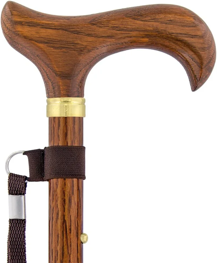 LQX Folding Cane Custom printing flat wooden handle mountaineering walking hike stick cane