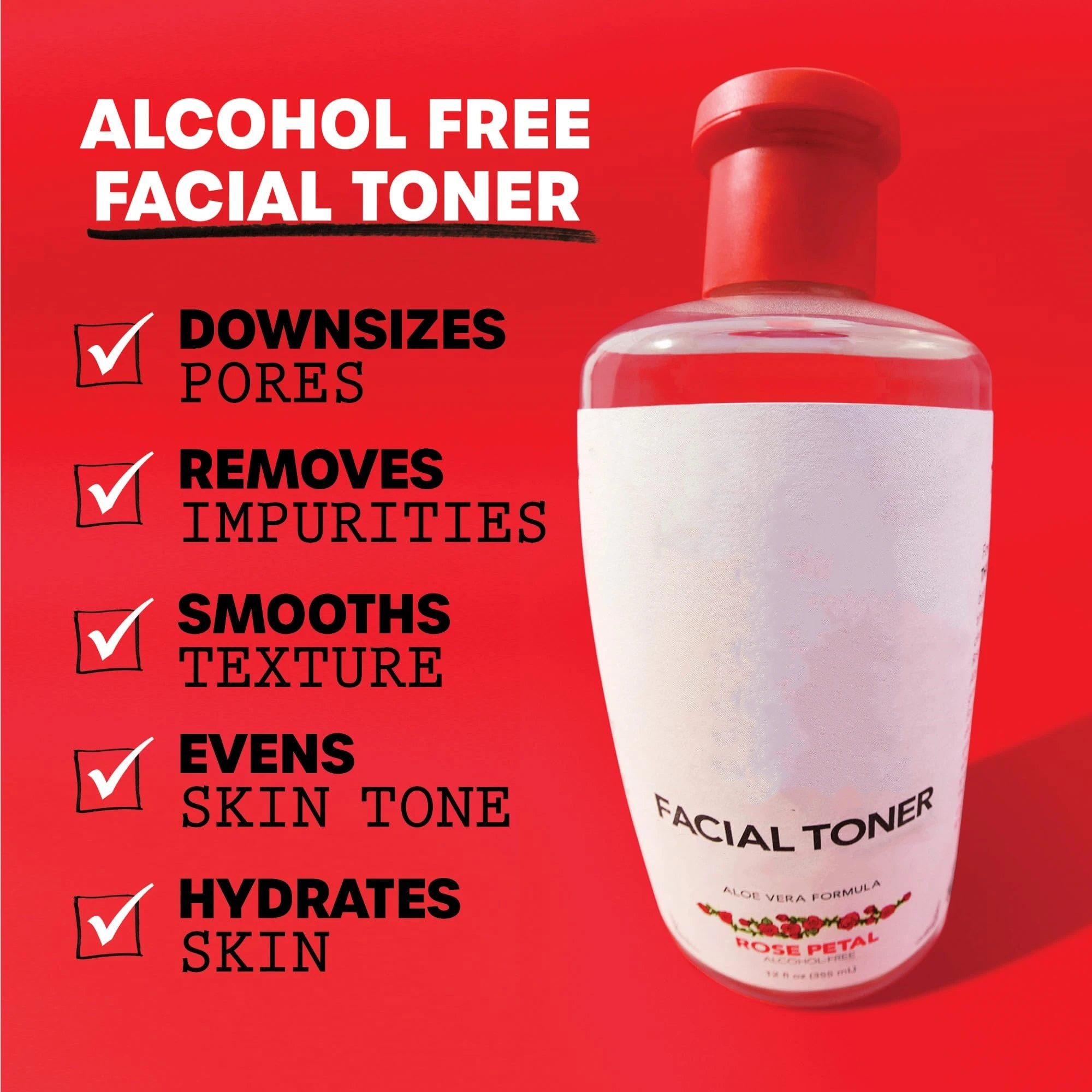 12oz Alcohol-Free Soothing Hydrating Refreshing Rose Petal Witch Hazel Facial Toner For Glowing Combination Skin