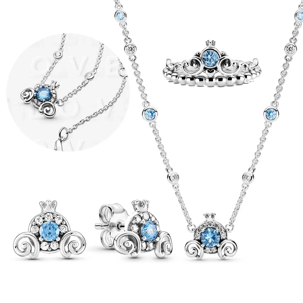 925 Sterling Silver Earrings Pumpkin Car Crown series Ring Shining zircon Eternity Earrings Fashion Necklace women jewelry gift