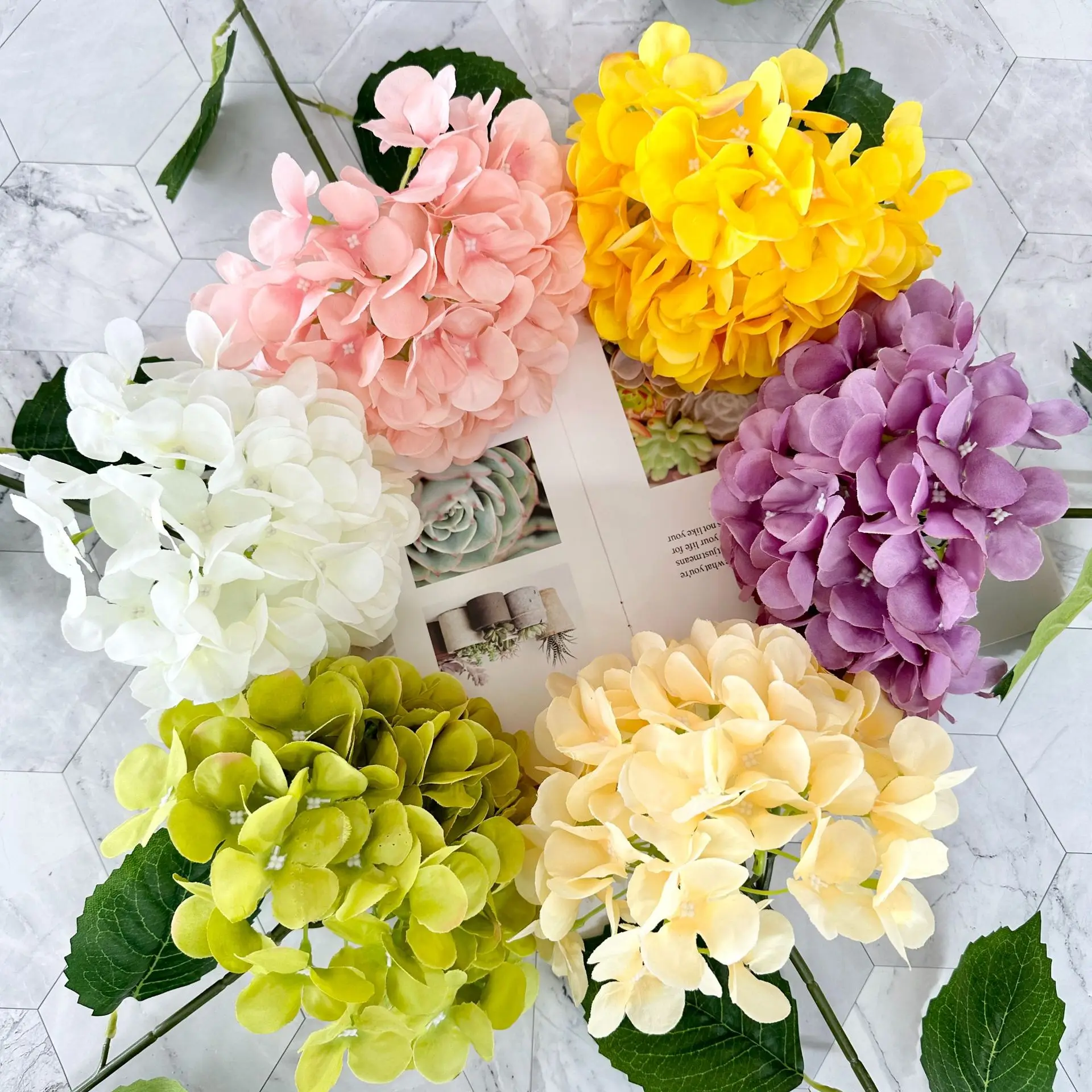 High Quality Artificial Silk Flower Simulate Single Hydrangea Wedding Flower Decorative Faux Silk Flower Decoration