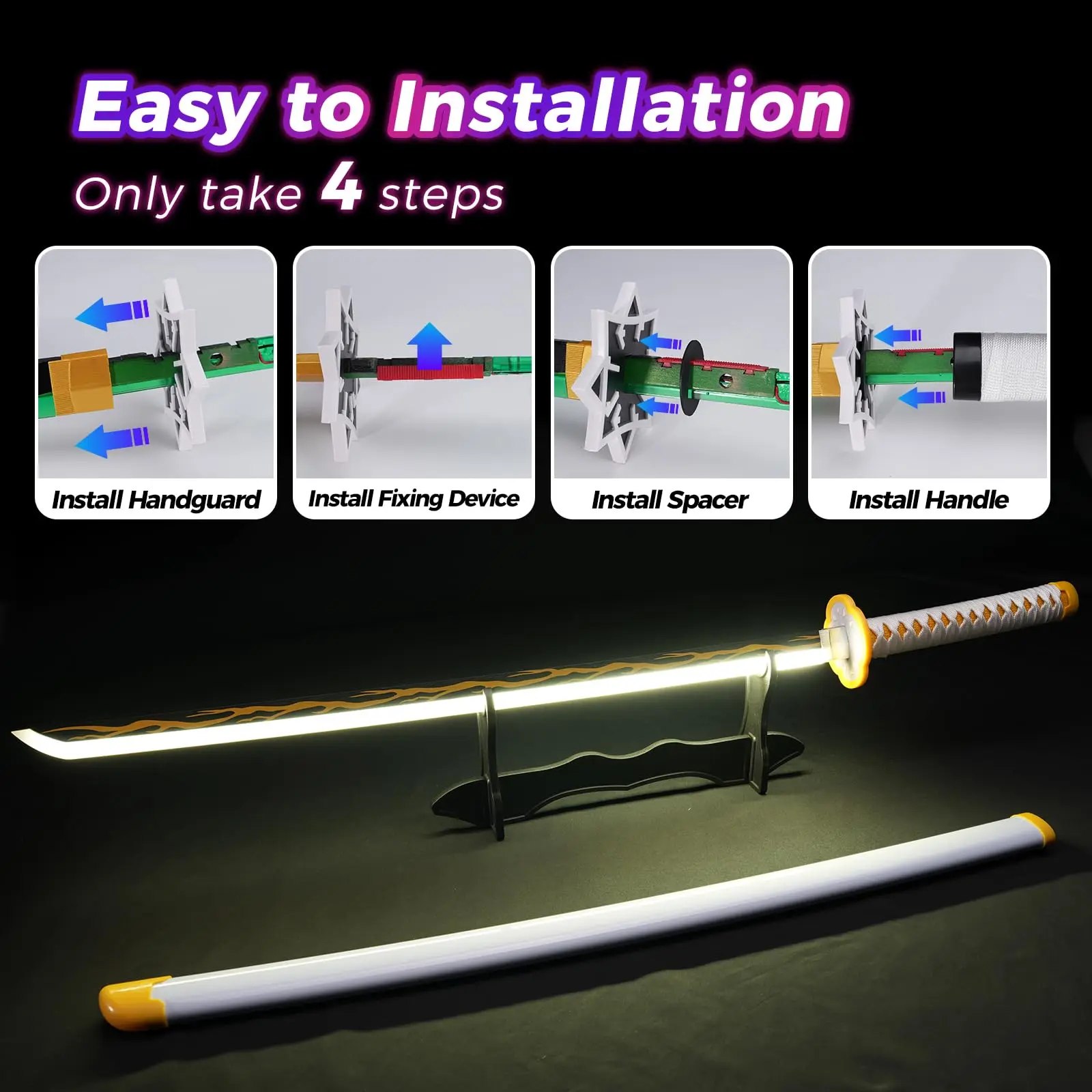 Light Up Rechargeable Demon Slayer LED Luminous Sword 104cm Wooden Sword Costume Play Samurai Anime Sword Products