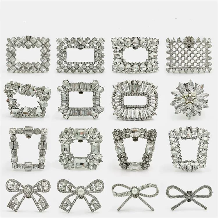 Factory Stock many different styles silver gold metal color alloy with shining crystal glass women high heel shoe clips trims