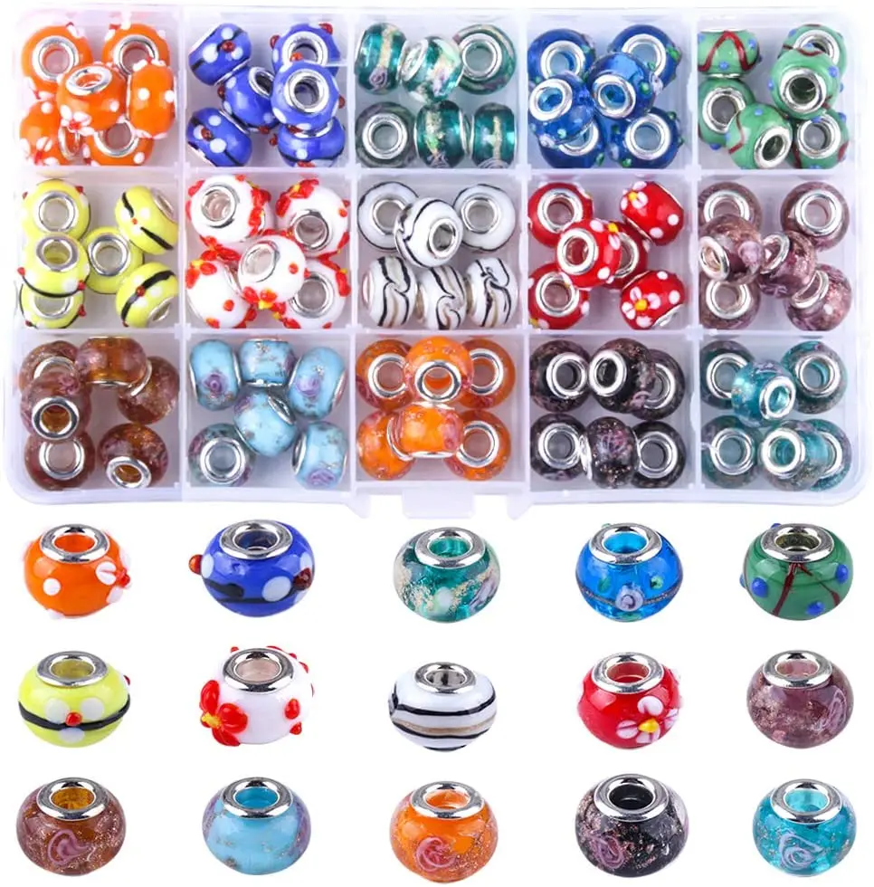 
Wholesale 15 Colors Handmade Loose Beads with Large Hole Rhinestone Glass Beads for Jewelry Making 