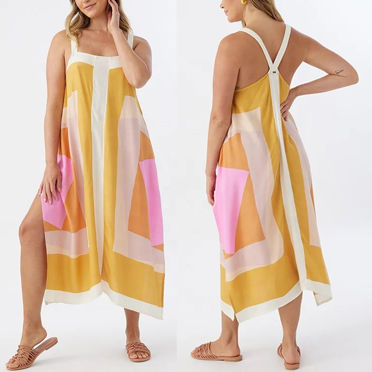 Custom loose summer backless patchwork plus size beach long maxi dresses ladies for print elegant casual dresses