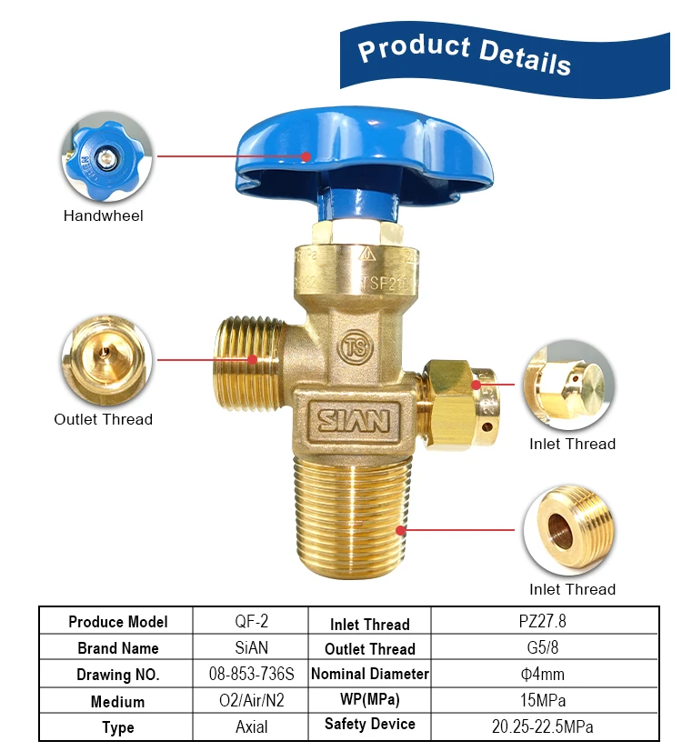 SiAN High Quality Brass Oxygen Gas Cylinder valve Nitrogen Flow Control Tank Valve Air Pressure Reducing CO2 Valves Price