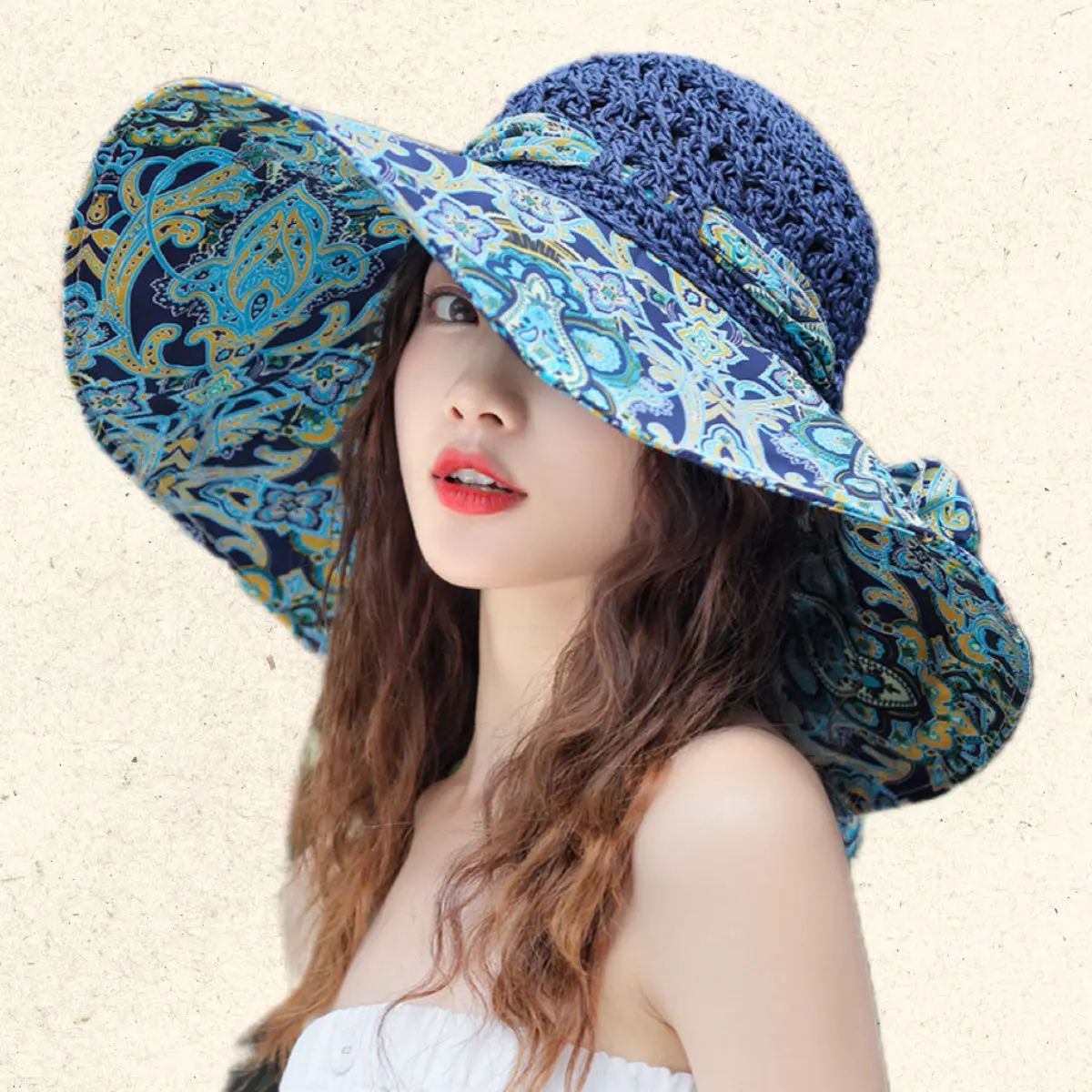 flower  wide eaves hat Custom Bucket Hats UV Protect Crochet Knitted Fishermen Straw Beach for Fishing Casual & Travel