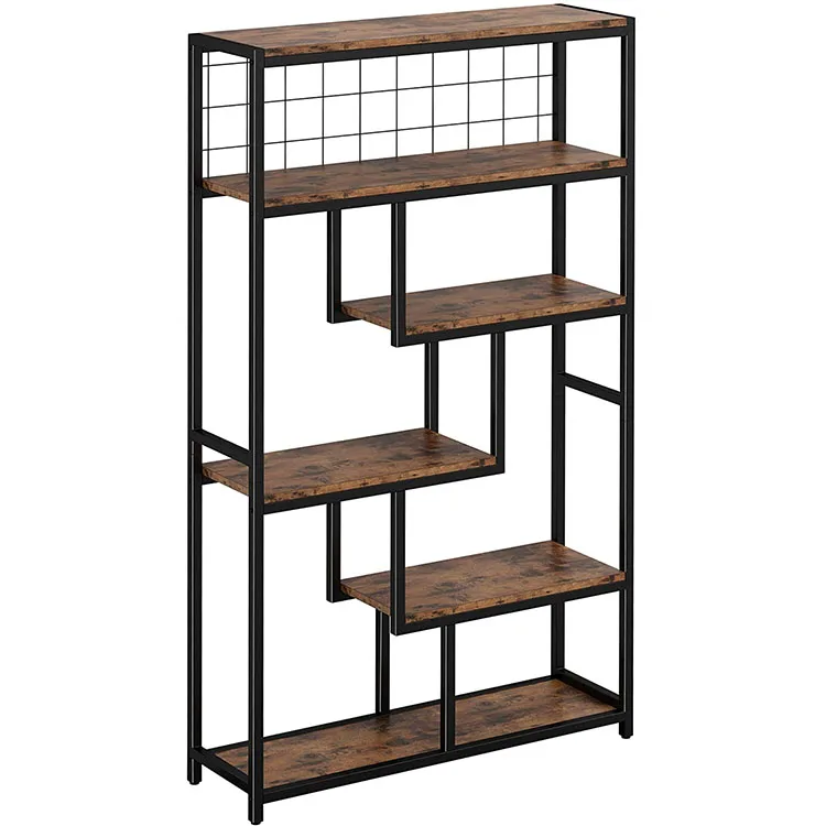 Industrial Bookcase and Bookshelf 6 Tier, Wood Metal Shelving Unit Storage Rack for Living Room