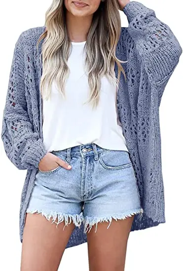 Womens Crochet Cardigan Sweater Kimonos Boho Solid Color Oversized Summer Open Front Outwear