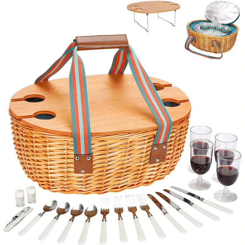 Wholesale Wicker Storage Basket Rattan Picnic Basket Outdoor Portable Fruit Basket