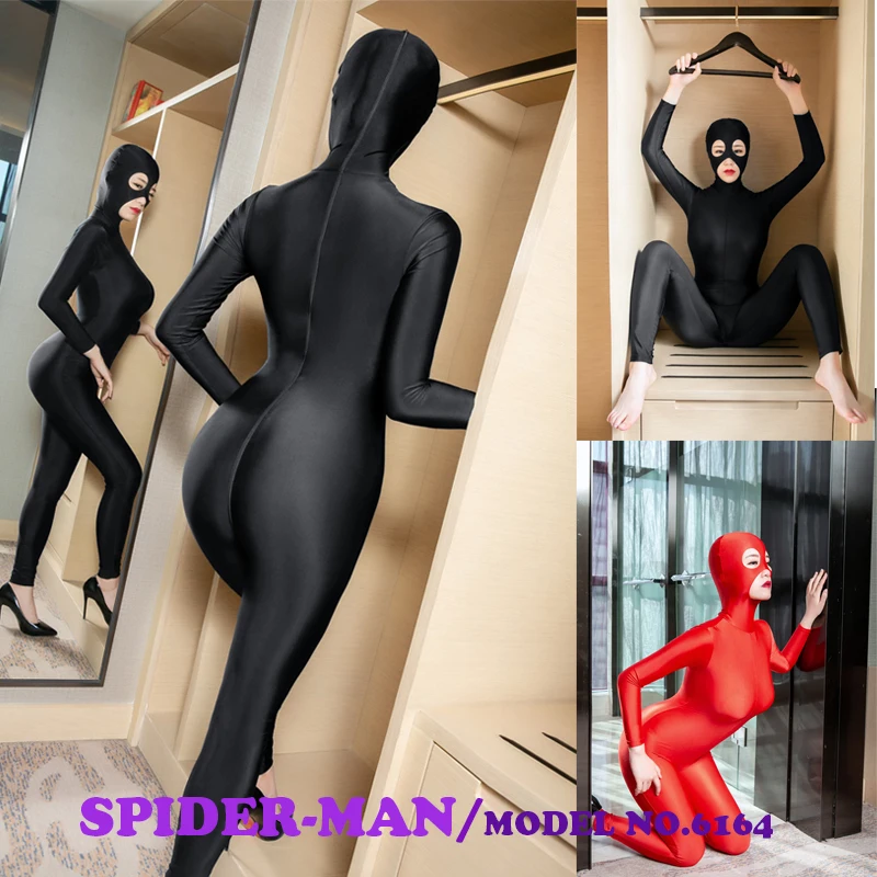 6164 карнавальные костюмы на Хэллоуин, Женский костюм кошки, однотонный комбинезон zentai с длинным рукавом