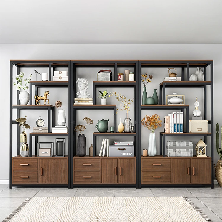 Wholesale Modern Metal 4-tier Living Room Furniture Bookcases Home Office Industrial Storage Racks Bookshelf