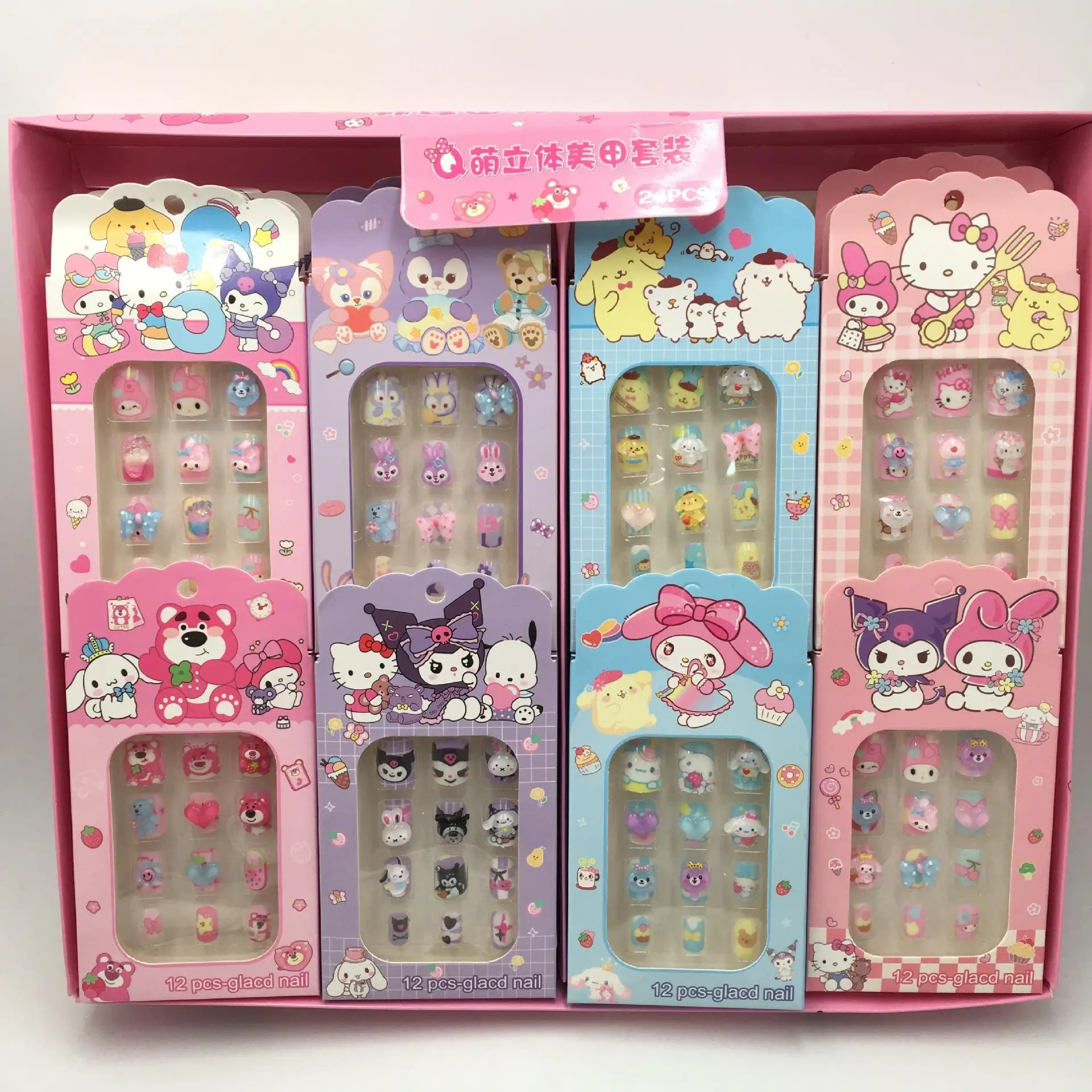 Yubon wholesale Anime Sanrioed make up nail art Kulomi Pudding dog Melody Purple rabbit strawberry bear 3D nail art sticker nail