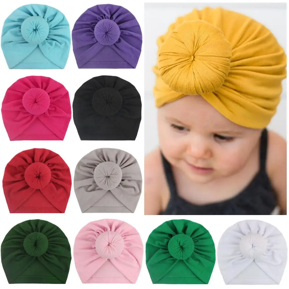 2019 Baby Cotton Blends Hat Hair Bands Elastic Headwraps Headband Soft Bowknot Turban for Children Girls  Baby