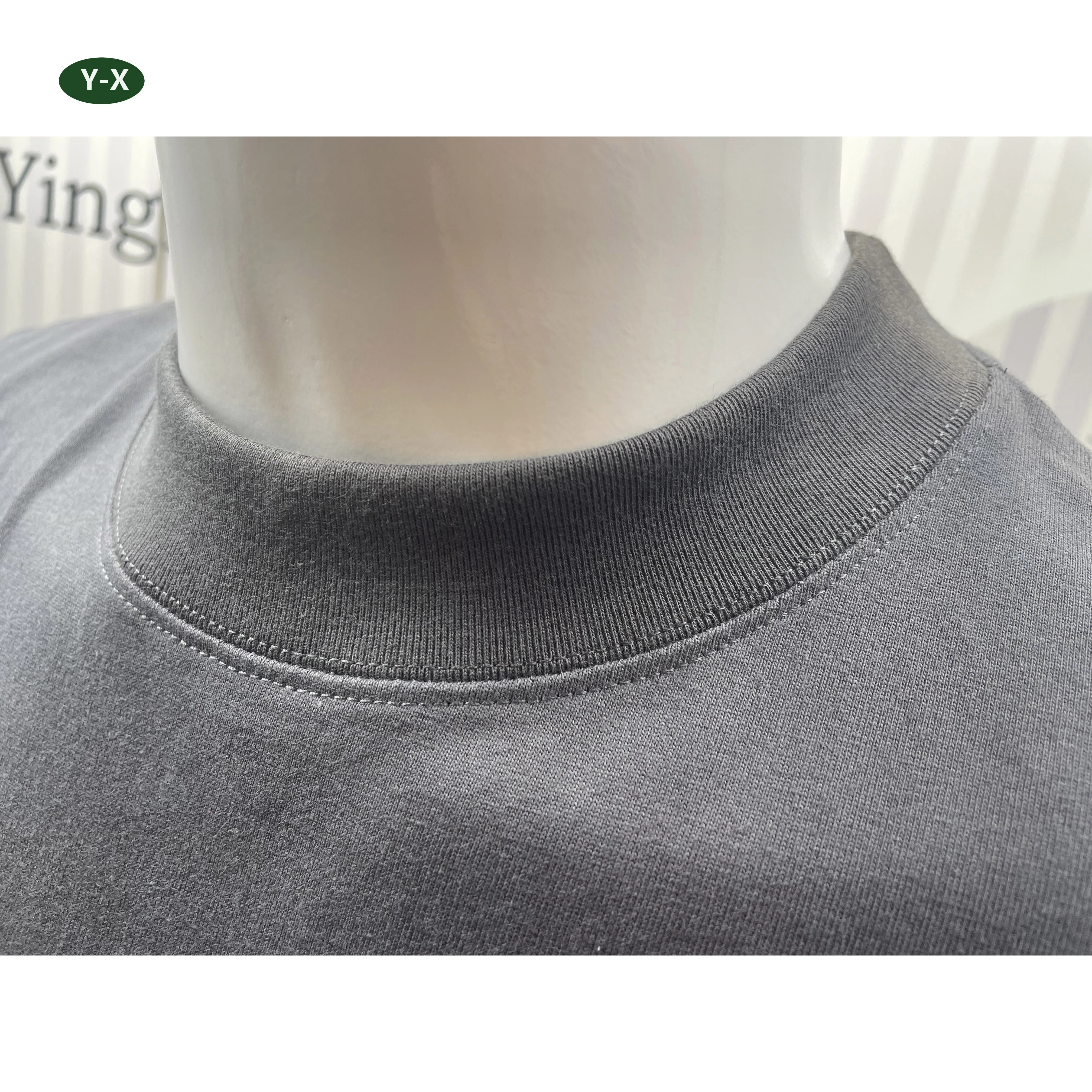 300 gsm drop shoulder heavyweight t-shirt luxury blank heavy 100% cotton custom Thick wide collar oversized t shirt men