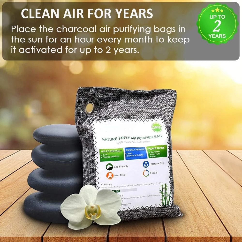 Bamboo Charcoal Air Purifying Bags Activated Charcoal Odor Absorber for Home Car Closet Pets Basement Odor Eliminator -Grey