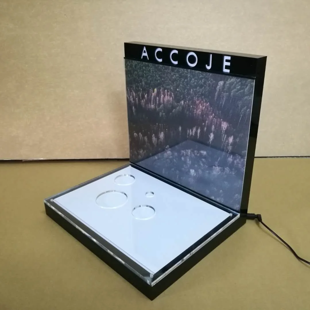 Custom Acrylic POS Retail Illuminated Display Stand with Color Changing LED Lights for Electronics Cosmetic Trade Show