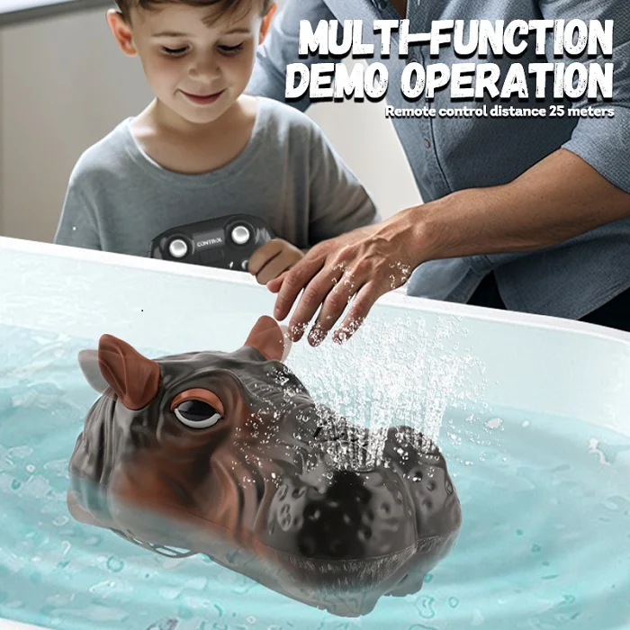 Simulation Hippo Water Toy Remote Control Boat RC Animal Toy Water Spray Floating Hippo Head Prank Toy For Kids