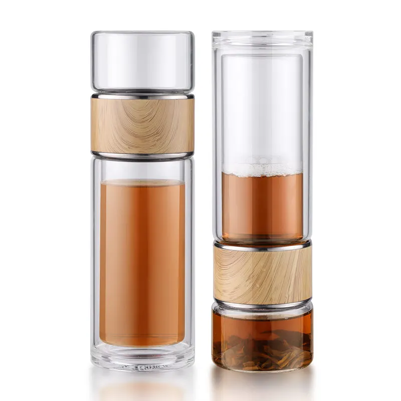 2024 New Design Water Separation Design Tea Cup Portable Double Wall Tea Glass Bottle With Stainless Steel Filter Tea Maker