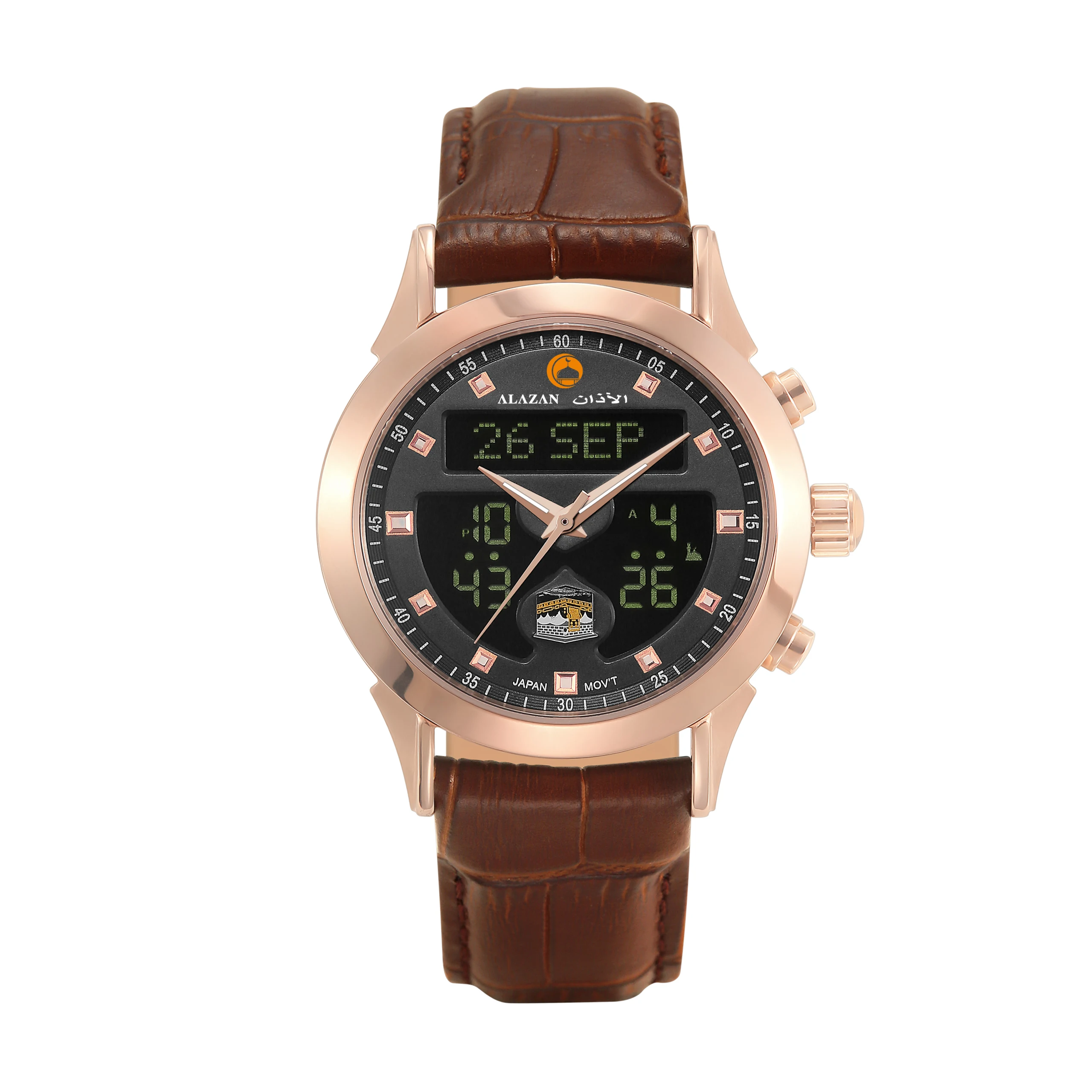 alazan Islamic alasr muslim azan alfajr Stainless steel dual time pray qibla compass waterproof Digital watch factory wholesaler