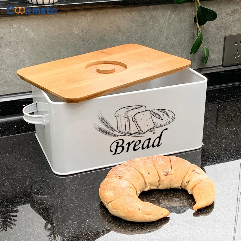 Bread Box of Countertop - Extra Large Keeps 2+ Loaves Fresh - White Metal Bread Box Storage Bin for Farmhouse Kitchen