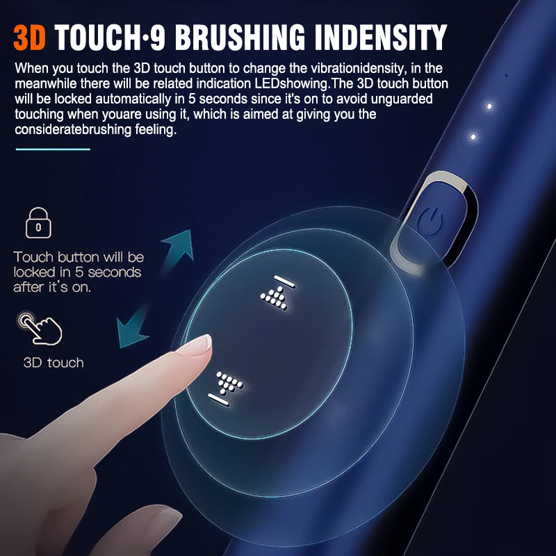 3D TouchSmart Adult Electric Toothbrush Set Wireless Charging Sonic Toothbrush 4 Brush Heads with Travel Case