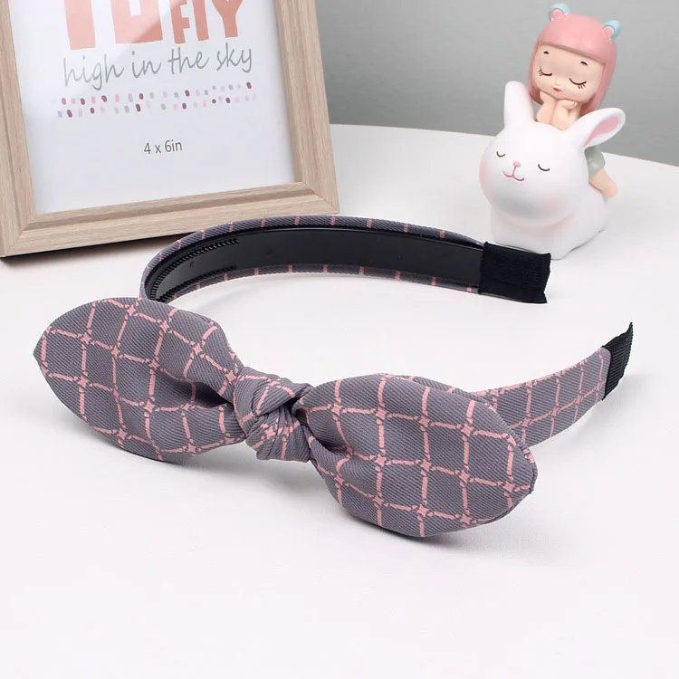 ALLCH RTS Plaid Bow Headbands Beauty Press Hair Head Hoop Knot Ornament Rabbit Ears Vintage Elastic Cross Hair Accessories
