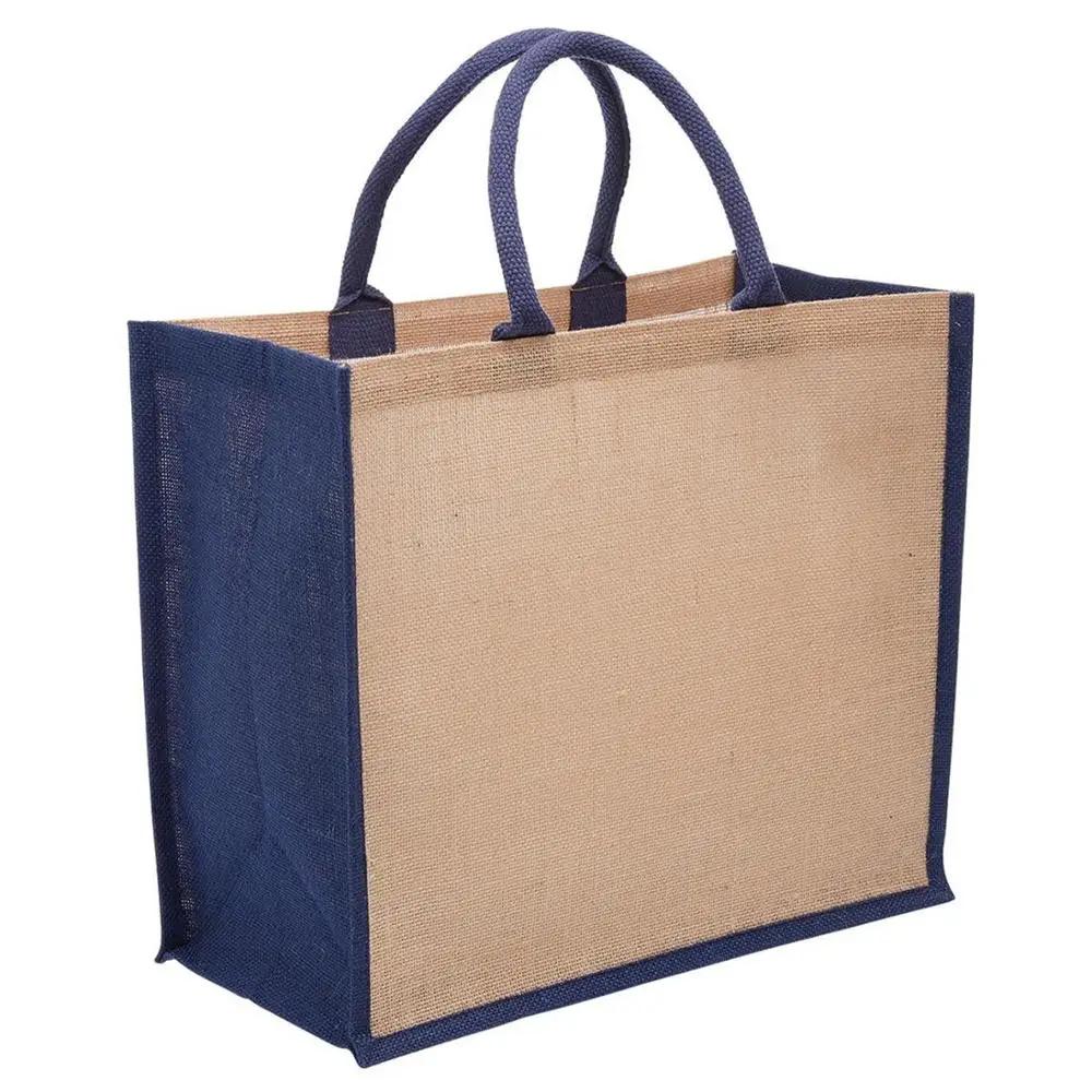 Wholesale Promotional Custom Logo Colorful Design Reusable Natural Linen Hessian Beach Burlap Jute Shopping Tote Bags