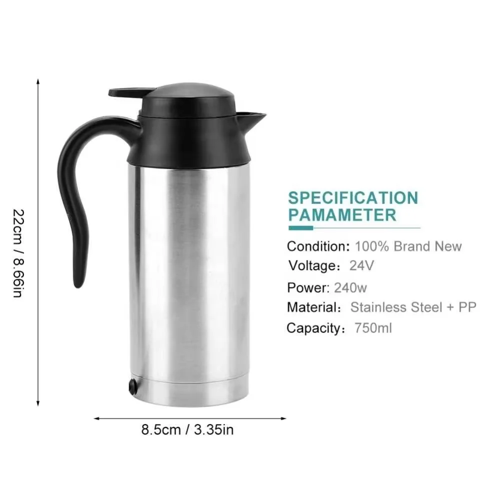 12V 24V Cigarette Lighter Plug Boiling Insulation Electric Heating Cup Kettle Stainless Steel Electric Car Kettles